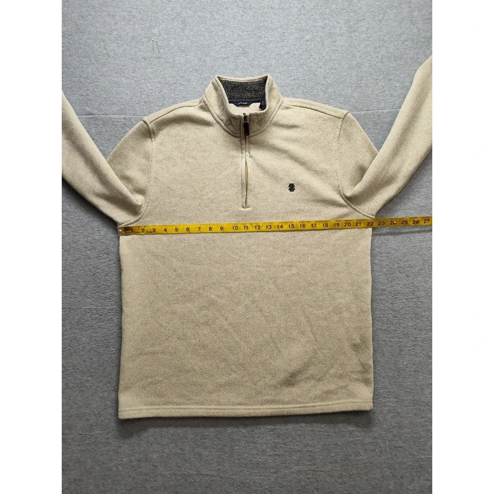 IZOD Men‎ Sweater L Tan Heather Therma Soft Fleece 1/4 Zip High Neck Pullover